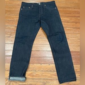 UNBRANDED 21 oz UB221 dark wash selvedge heavy denim blue jeans 34 W tapered